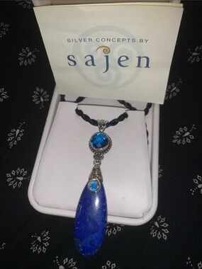 Vintage Saje Lapis Lazuli Teardrop Necklace with Blue Crystal Accents